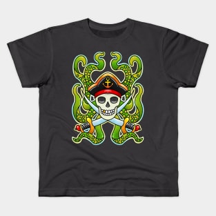 Pirate skull with tentacles and swords Kids T-Shirt